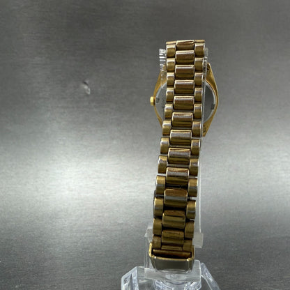 Seiko Watch Women 25mm Gold Dial Gold Tone Daydate Round 7N83-0041 New Battery 77