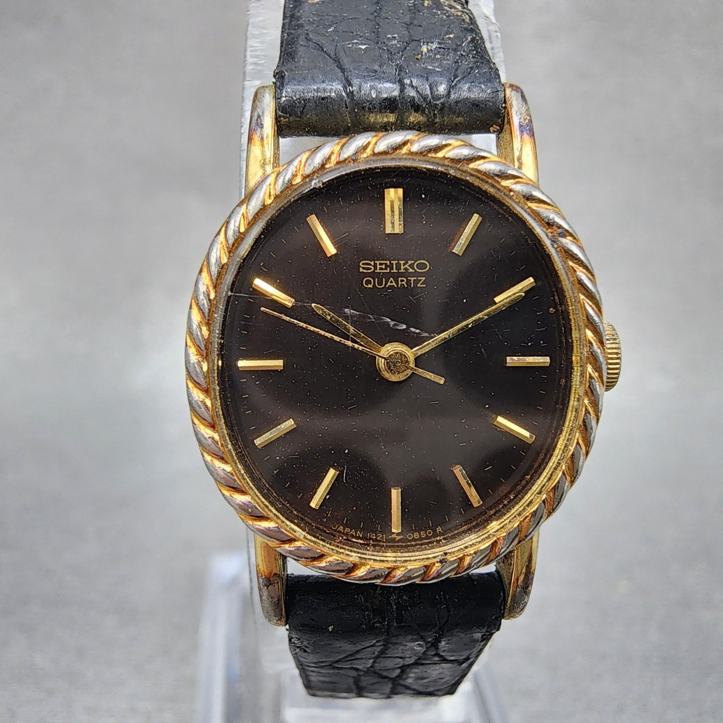 Seiko Watch Women 19mm Brown Dial Gold Tone Oval 14215510 New Battery0