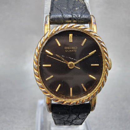Seiko Watch Women 19mm Brown Dial Gold Tone Oval 14215510 New Battery0