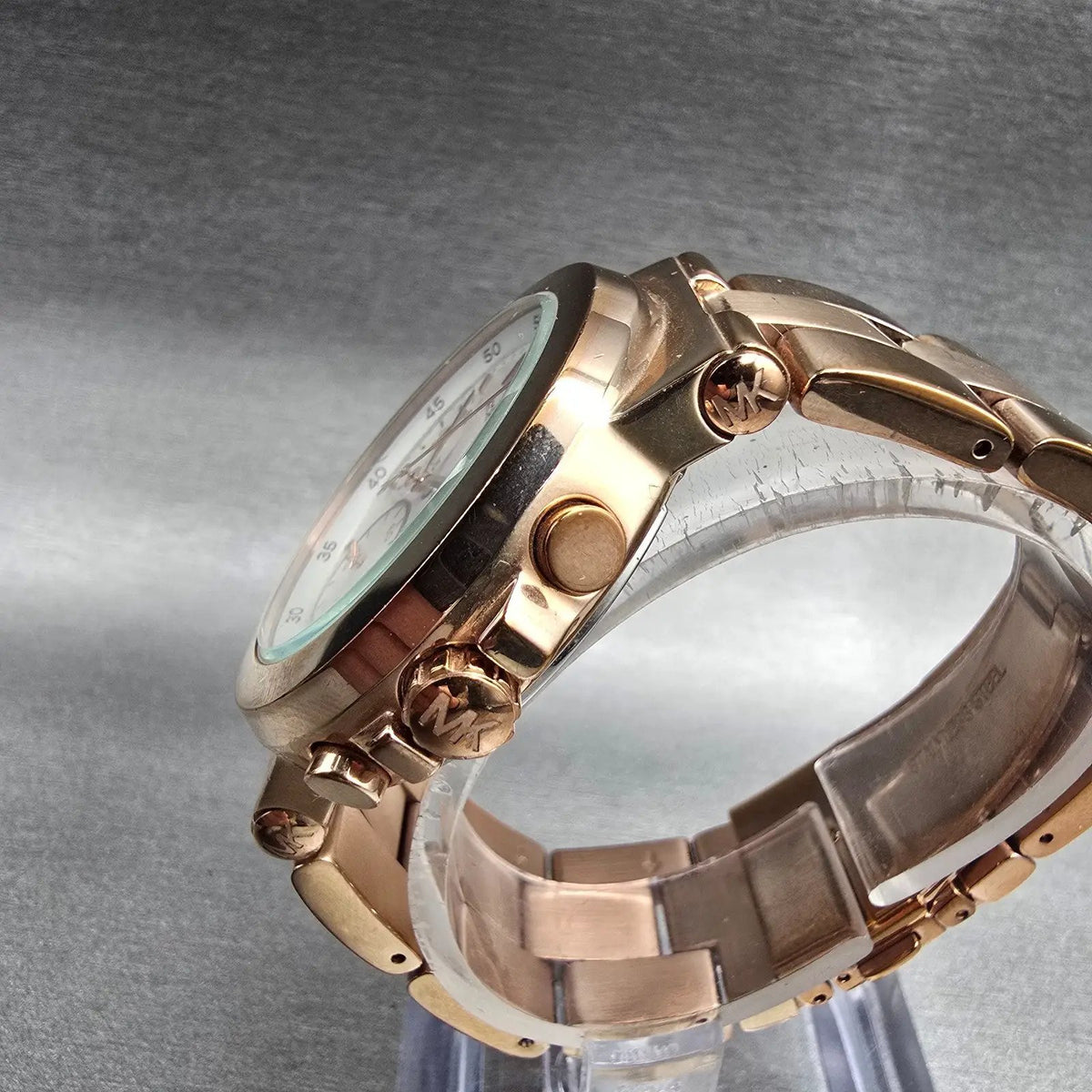 Michael Kors Runway Watch Women 38mm White Dial Rose Gold Chrono MK5223 New Batt2