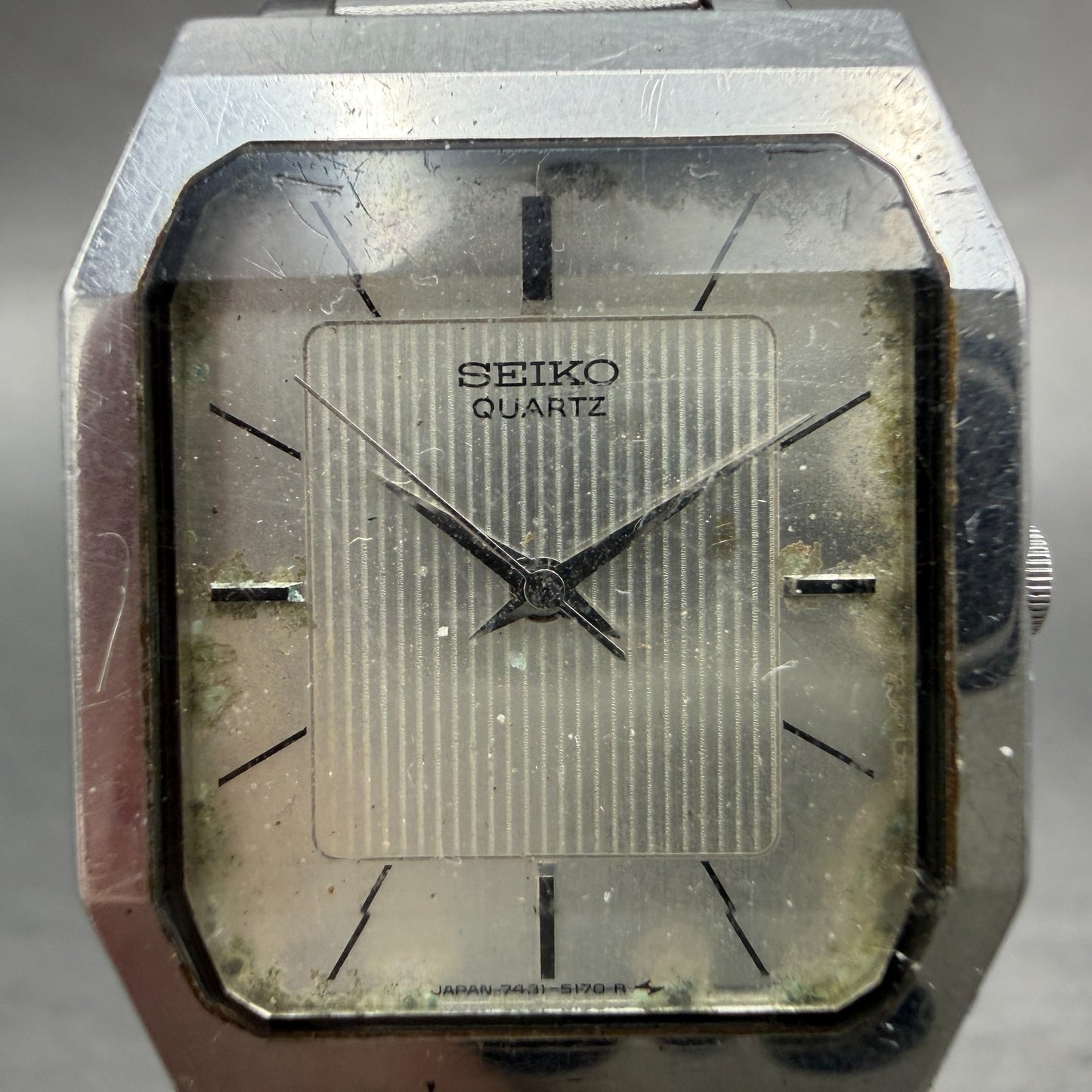 Seiko Tank Watch Men 27mm Silver Dial Silver Tone Octagon 7431-5120 PARTS VTG2