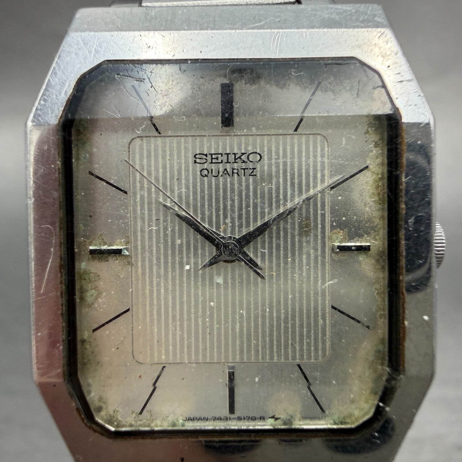 Seiko Tank Watch Men 27mm Silver Dial Silver Tone Octagon 7431-5120 PARTS VTG2