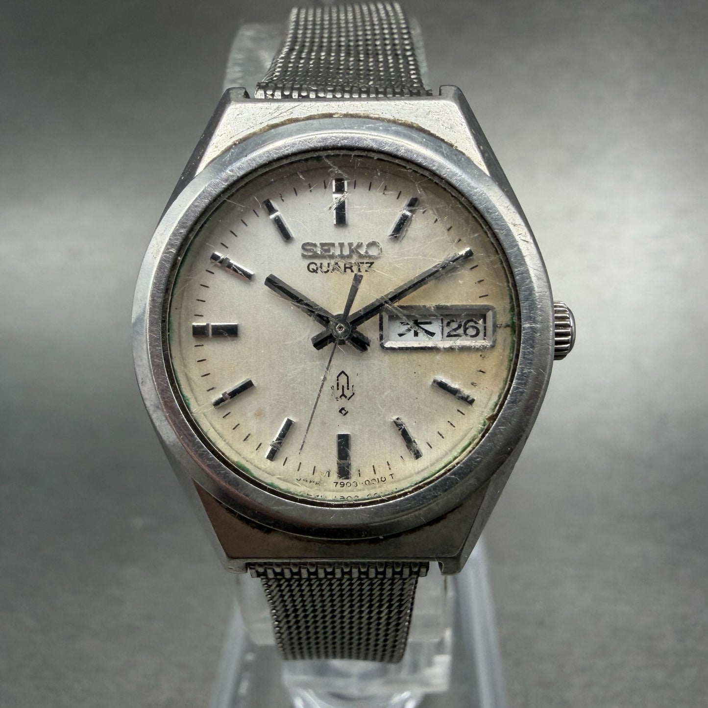 Seiko Watch Women 24mm Silver Dial Silver tone Daydate 7903-0010 New Battery0