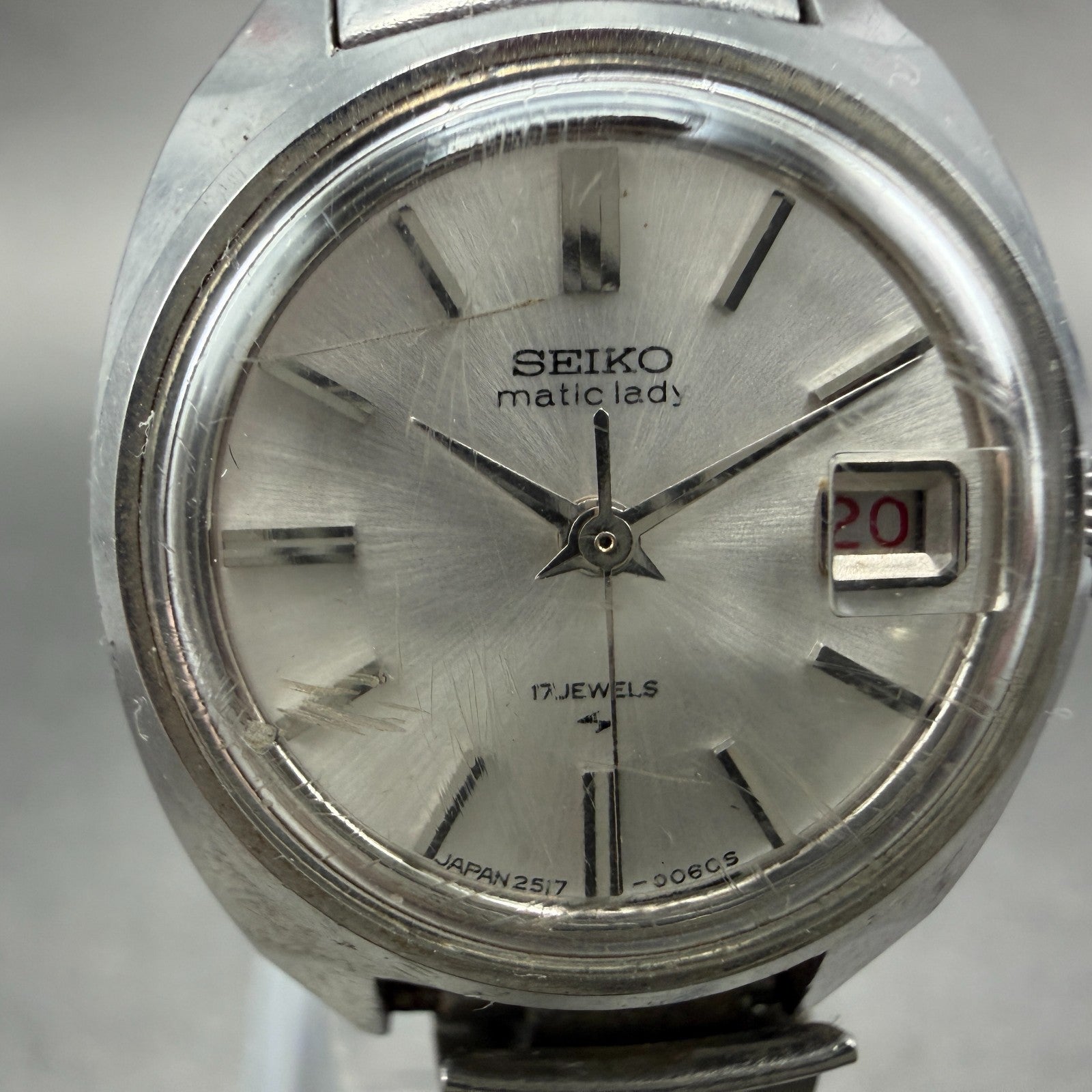 Seiko Maticlady Watch Women 23mm Silver Dial Silver Tone Date 2517-0211 Runs 4521