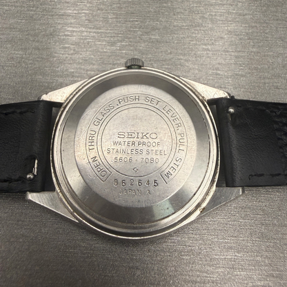 Seiko Lord Matic Watch Men 38mm Silver Dial Silver Tone Daydate Round 5606-708010