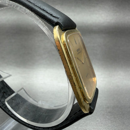 Seiko Lassale Tank Watch Men 26mm Gold Dial Gold Tone Rectangle New Battery HI93