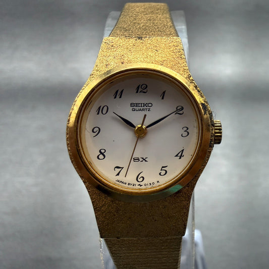 Seiko SX Watch Women 20mm White Dial Gold Tone Round 8Y21-0020 New Battery0