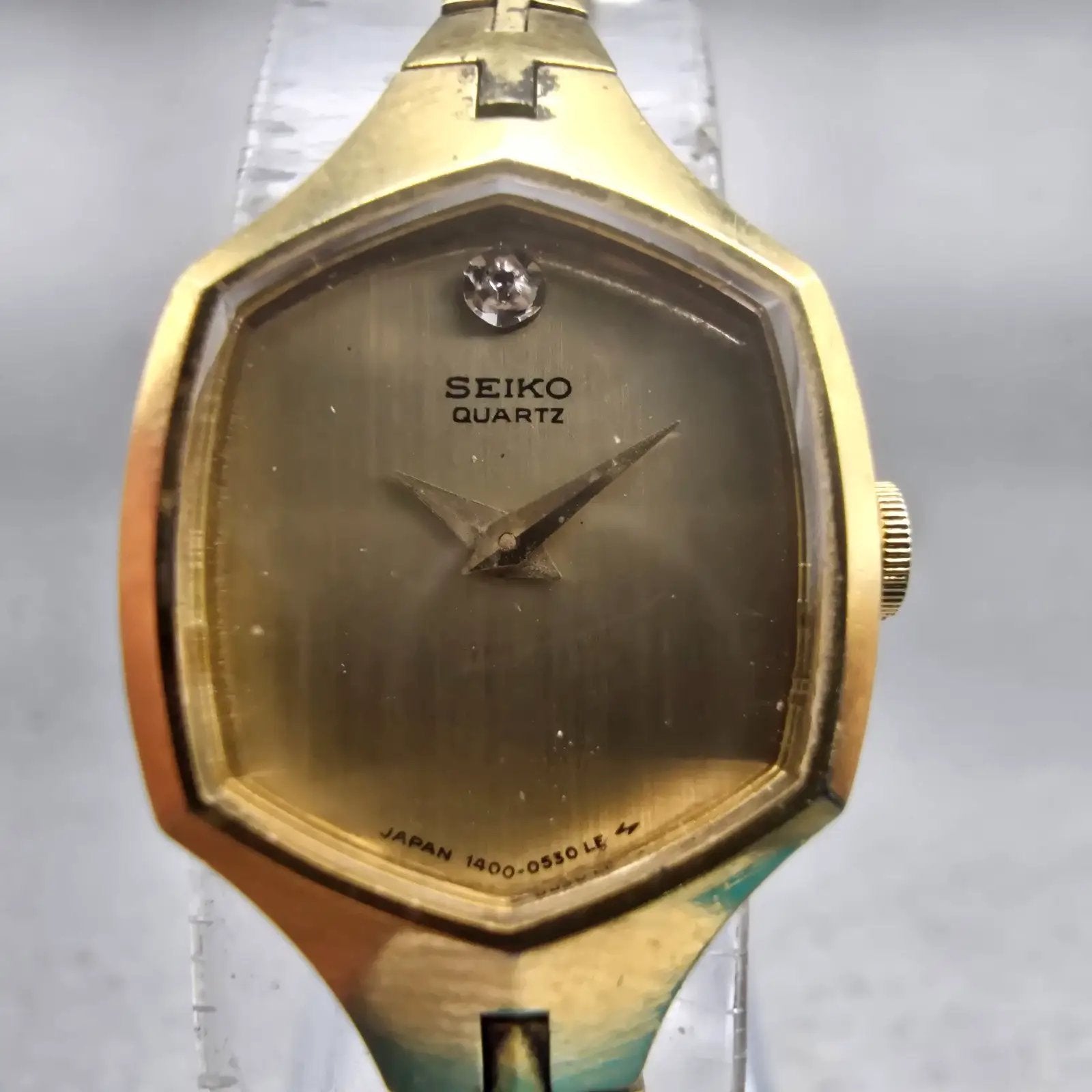 Seiko Watch Women 17mm Gold Dial Gold Tone Hexagon 1400-5319 New Battery Vintage1