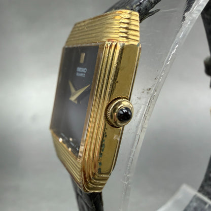 Seiko Tank Watch Women 19mm Black Dial Gold Tone Rectangle 1400-5410 New Battery2