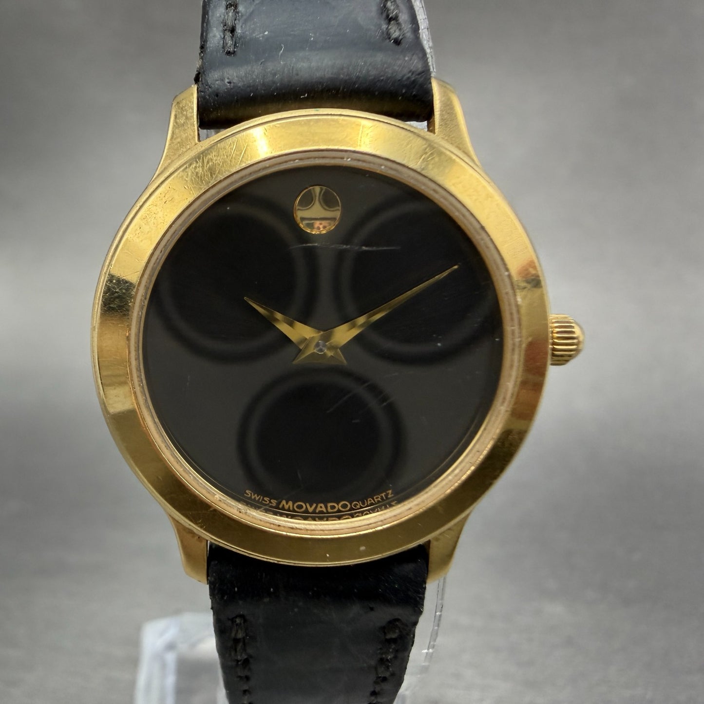 Movado Museum Watch Women 26mm Black Dial Gold Tone Round 87-E4-0814 New Battery0