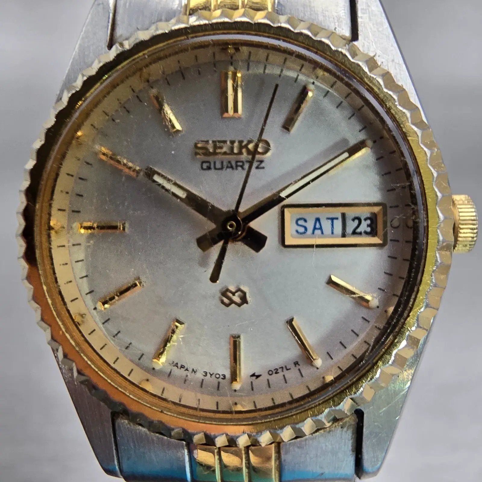 Seiko SQ Watch Women 24mm Silver Dial Two Tone Daydate Round 3Y03-0169 New Batt1
