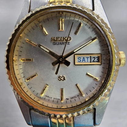 Seiko SQ Watch Women 24mm Silver Dial Two Tone Daydate Round 3Y03-0169 New Batt1
