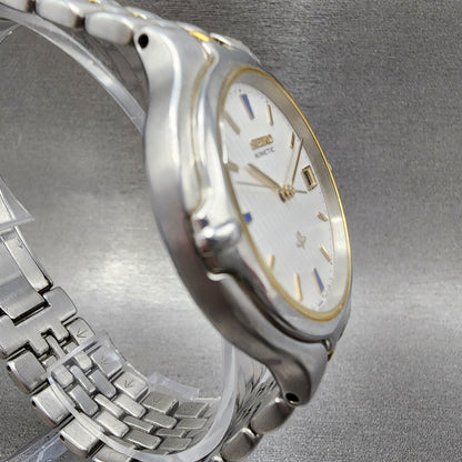 Seiko Kinetic Watch Men 37mm Silver Dial Two Tone Date 5m42-0A69 New Capacitor3