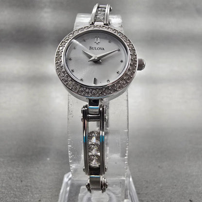 Bulova Watch Women 20mm MOP Dial Silver Tone Gemmed Round 96T71 New Battery5