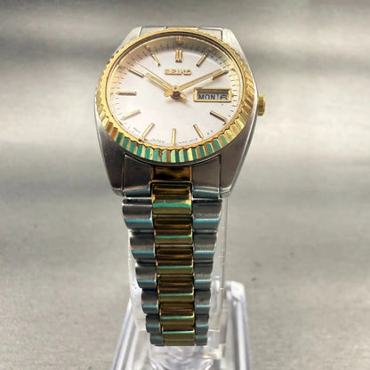 Seiko Watch Women 24mm Silver Dial Two Tone Daydate Round 7N83-0041 New Batt5