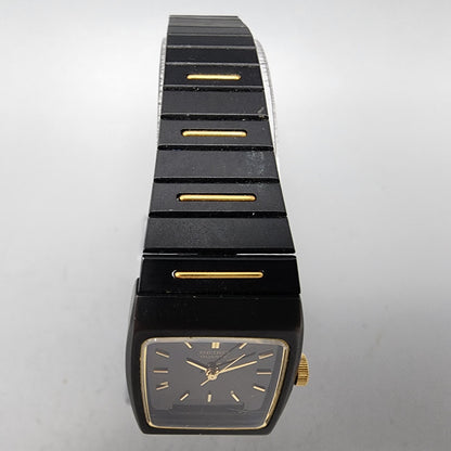 VTG Seiko Watch Women 22mm Analog Digital Black Gold Tone Rectangle New Battery