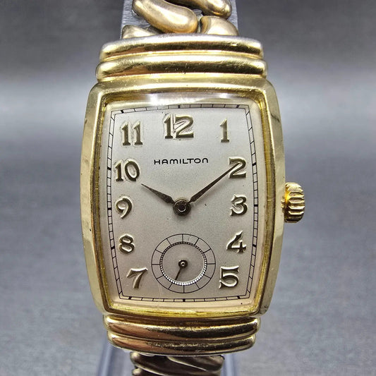 Hamilton Tank Watch Men 22mm Silver Dial Gold Tone Small Seconds 6198A PARTS0