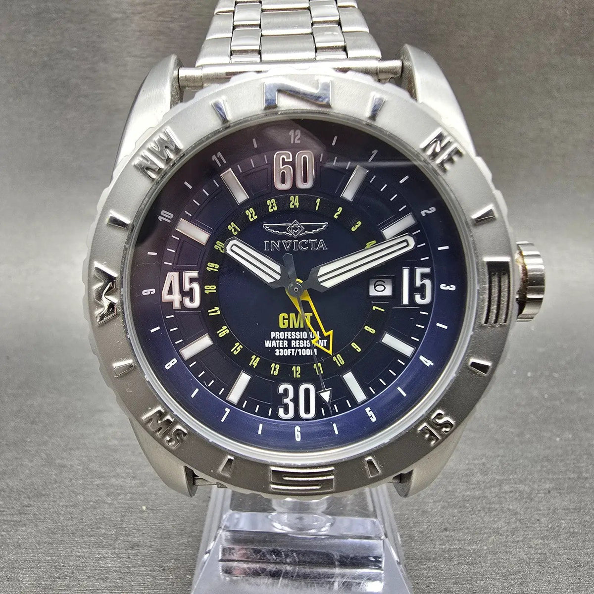 Invicta Aviator GMT Watch Men 48m Blue Dial Silver Tone Date 10683 New Battery1