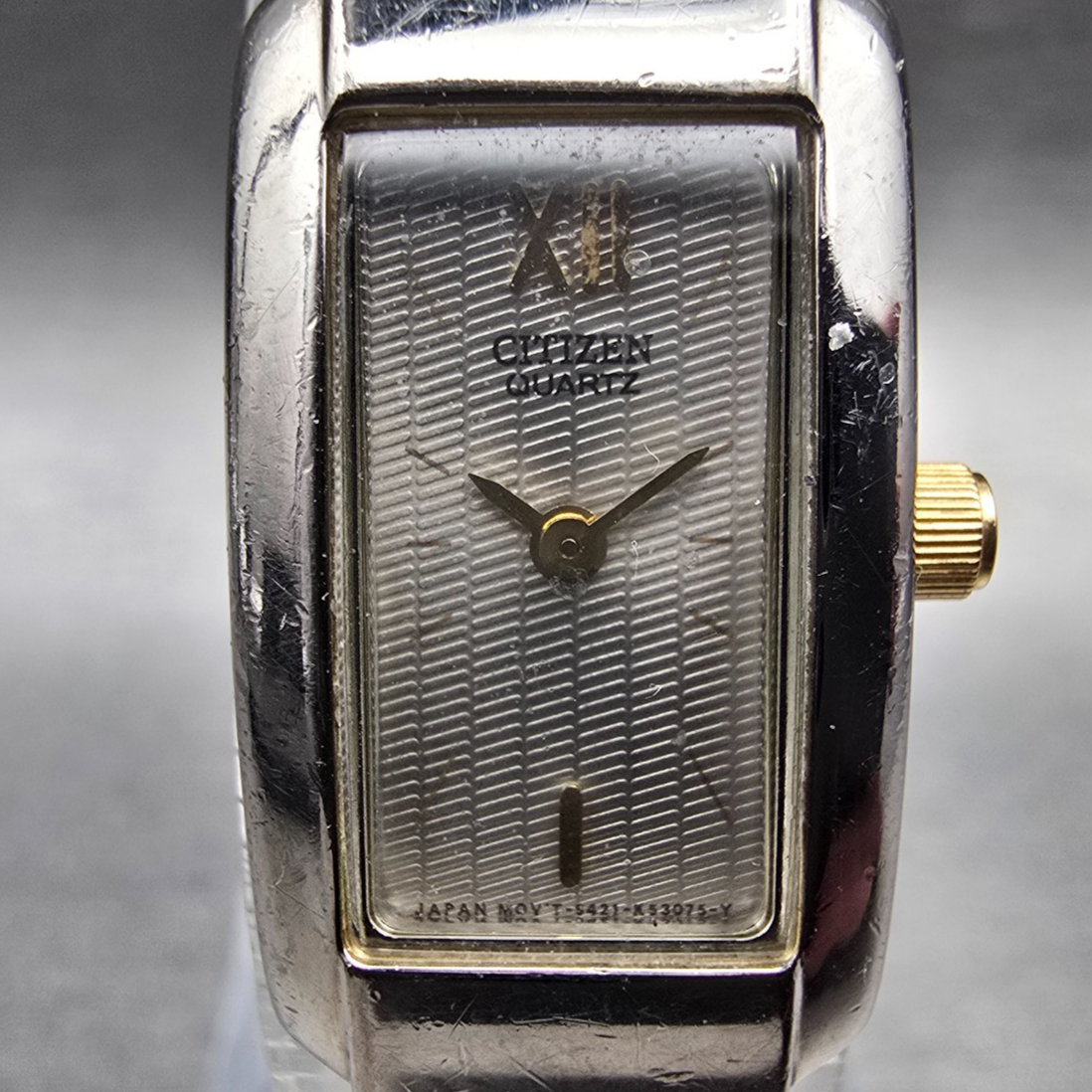Citizen Tank Watch Women 14mm Champagne Dial Two Tone Rectangle New Battery VTG1