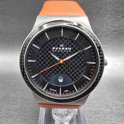Skagen Watch Men 42mm Black Dial Titanium Date Round 234XXLTLO New Battery0