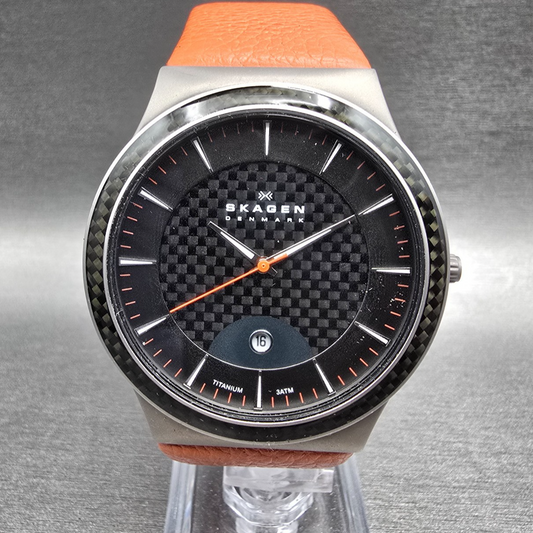 Skagen Watch Men 42mm Black Dial Titanium Date Round 234XXLTLO New Battery0