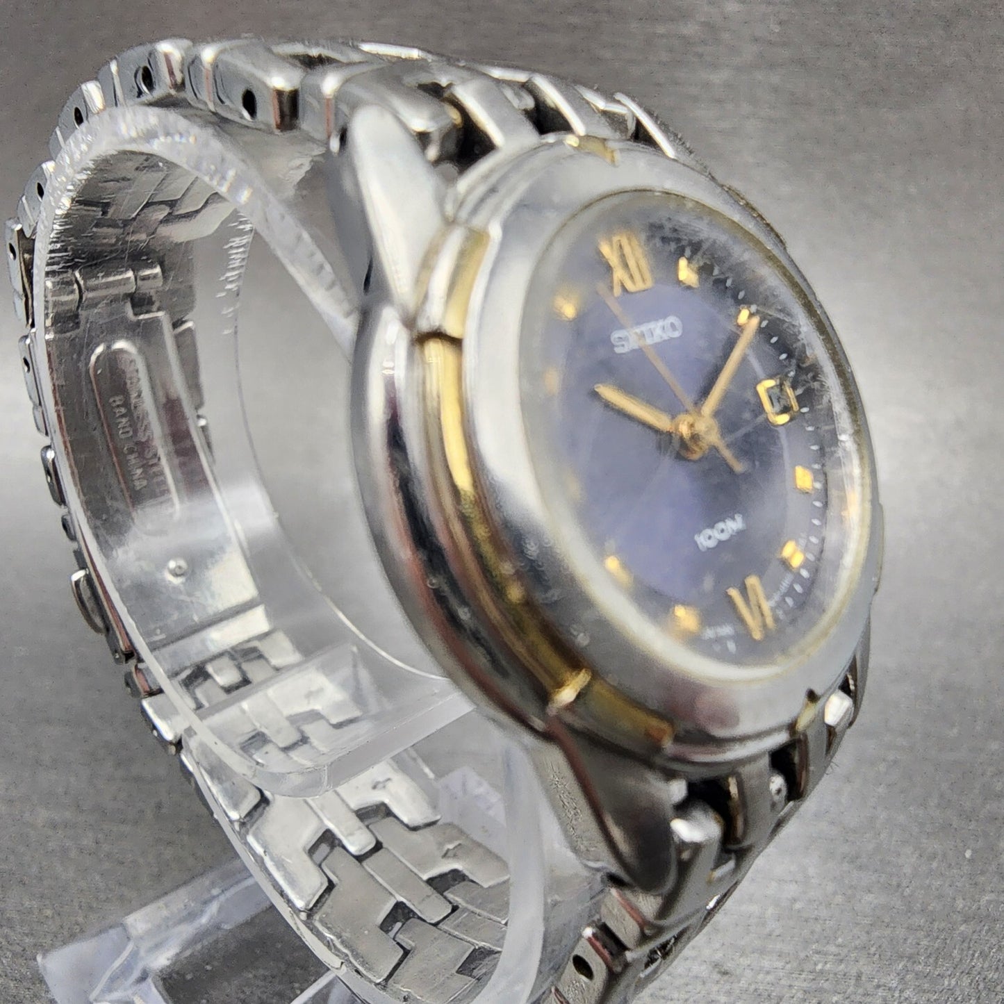 Seiko Watch Women 26mm Blue Dial Two Tone Date Round 7N820AM0 New Battery3