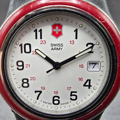 Victorinox Swiss Army Watch Men 39mm White Dial Black Red Date New Battery1