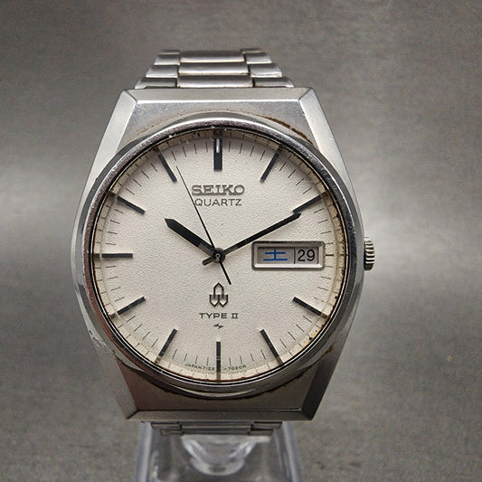 Seiko Type 2 Watch Men 35mm White Dial Silver Tone Daydate 71237010 PARTS AB1230