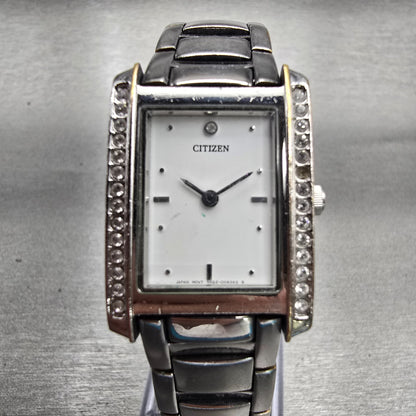 Citizen Watch Women 22mm White Dial Silver Tone Gemmed 1022-S92602 New Battery0