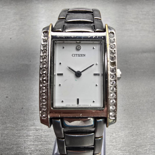 Citizen Watch Women 22mm White Dial Silver Tone Gemmed 1022-S92602 New Battery0