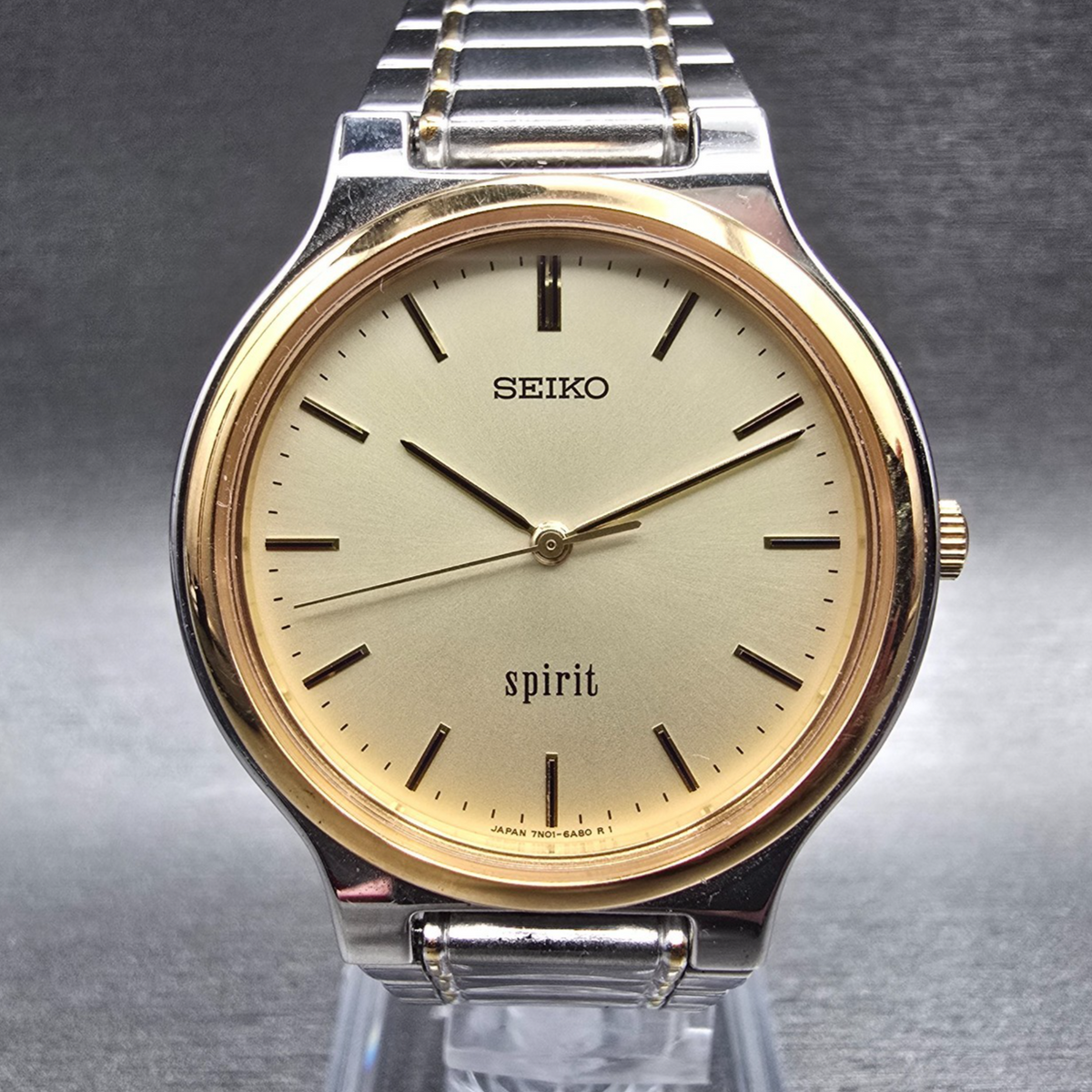 Seiko Spirit Watch Men 33mm Champagne Dial Two Tone Round 7N01-6A70 New Battery0