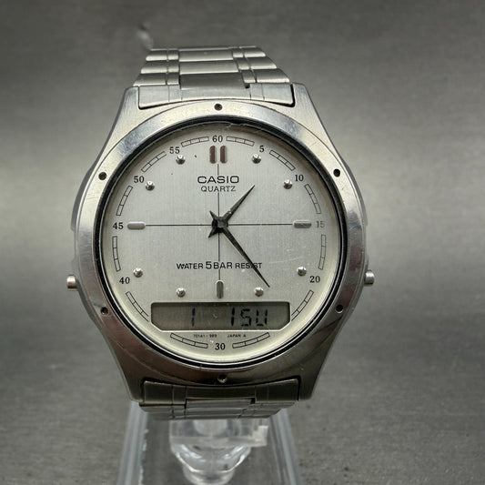 Casio AW-100 Watch Men 35mm Analog Digital Silver Alarm Round New Battery0