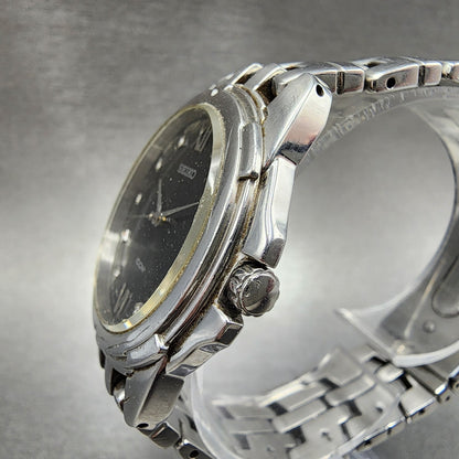 Seiko Watch Men 36mm Black Dial Silver Tone Date Round 7n42-0am0 New Battery