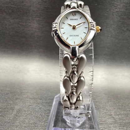 Seiko Exceline Watch Women 19mm MOP Dial Silver Tone Gemmed 1F20-6B60 New Batt5