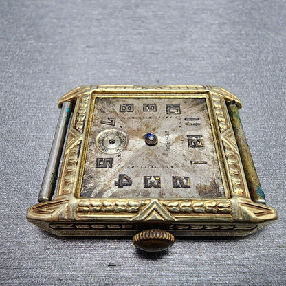 Benrus Tank Watch Men 28mm Silver Dial Gold Tone Rectangle 15 Jewels PARTS6