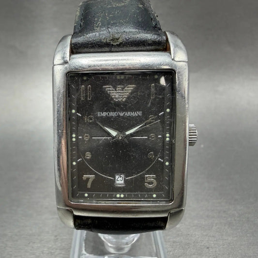 Emporio Armani Tank Watch Men 29mm Gray Dial Steel Date Rectangle AR-0272 NewBat0