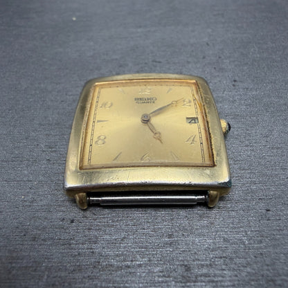 Seiko Tank Watch Men 29mm Champagne Dial Gold Tone Date Rectangle 7N29-5049 PART3