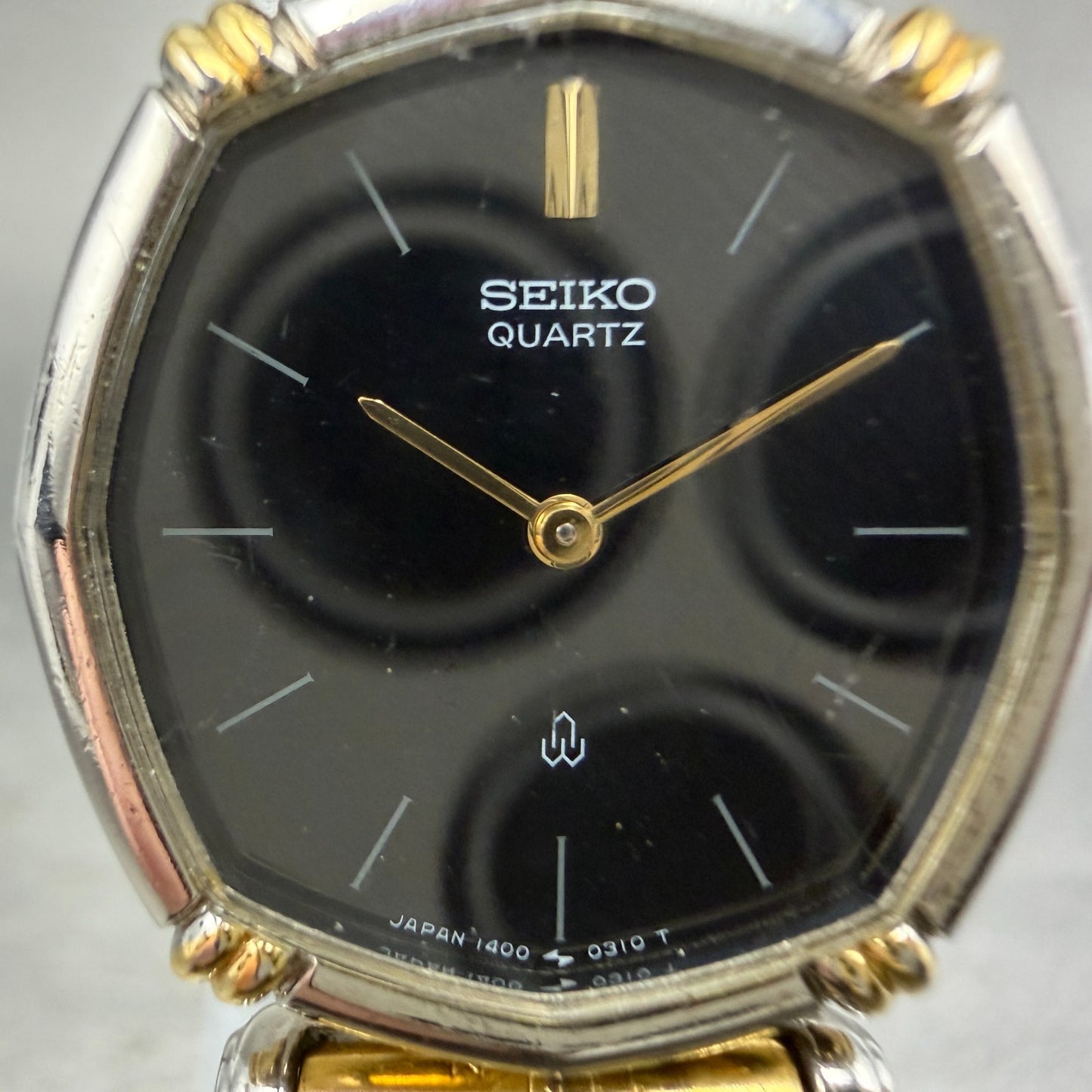 Seiko Watch Women 22mm Black Dial Two Tone Octagon 1400-5230 New Battery Vintage1