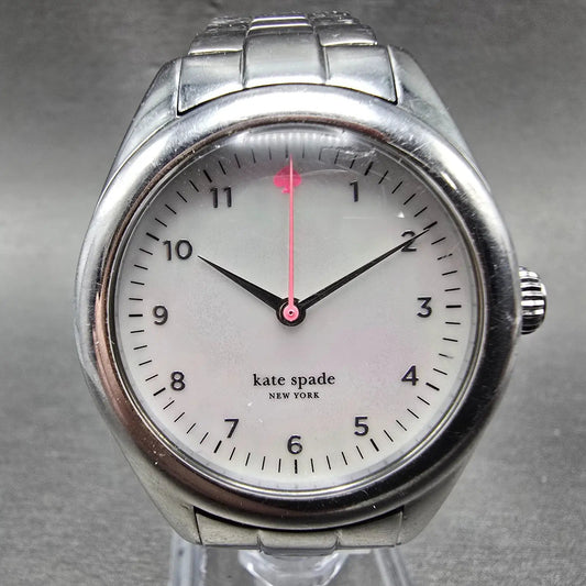 Kate Spade Seaport Watch Women 34mm MOP Dial Silver Tone Round 0026 New Battery0