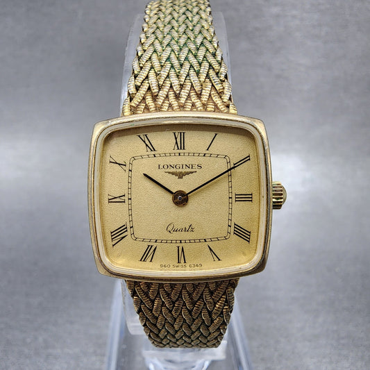 Longines Watch Women 22mm Champagne Dial Gold Plated Rectangle New Battery0