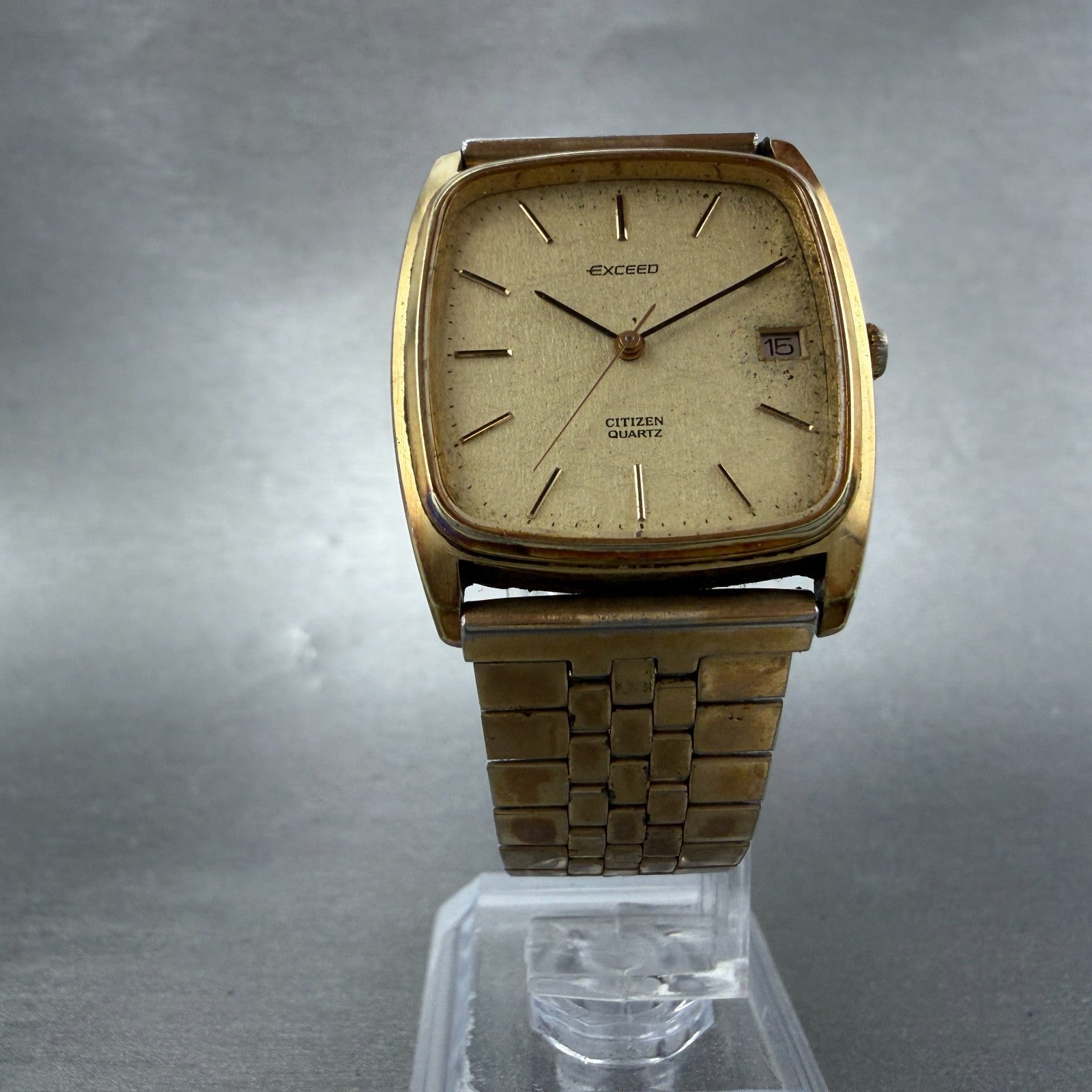 Citizen Exceed Watch Men 29mm Silver Dial Gold Tone Date 4-795423 New Battery5