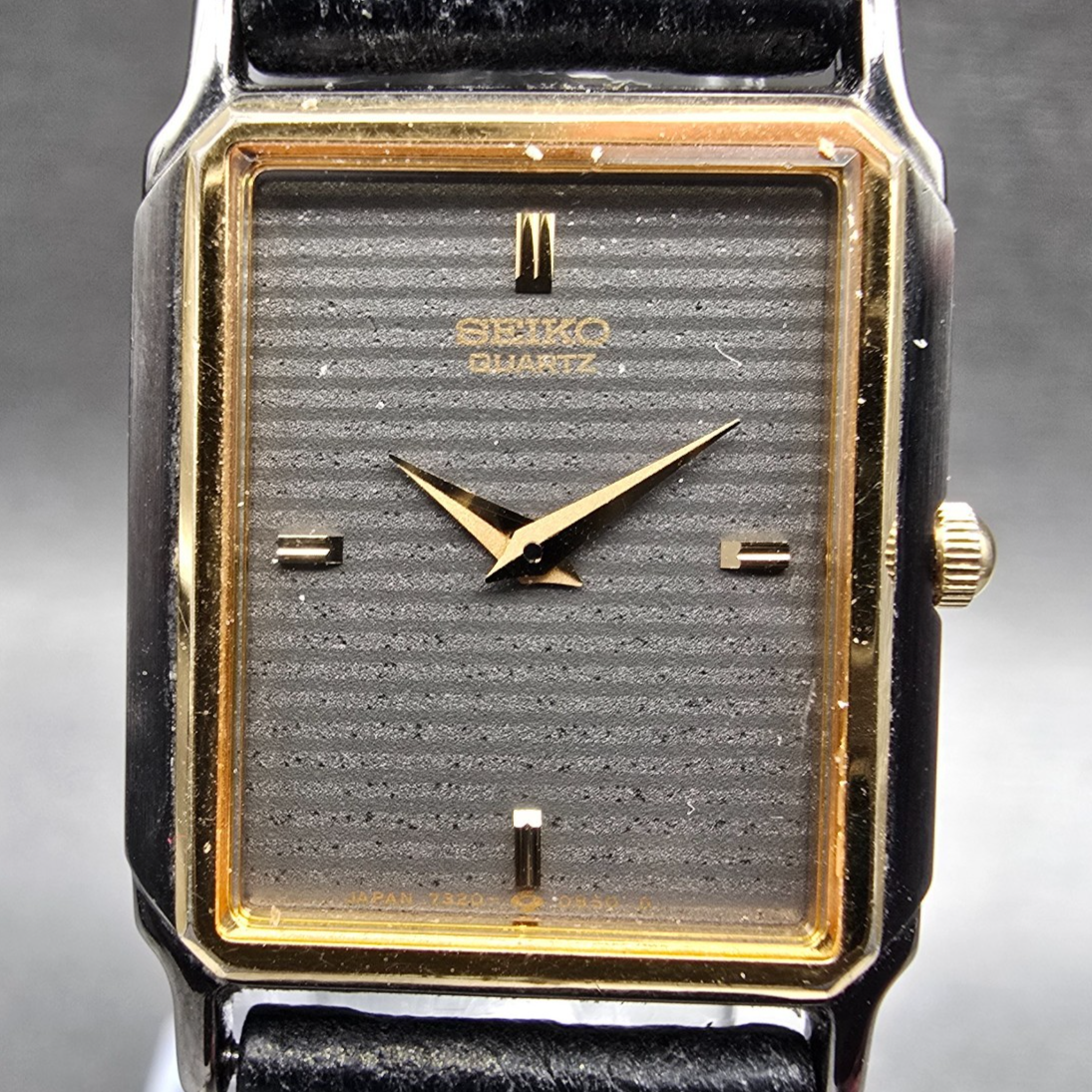 Seiko Tank Watch Women 19mm Gray Dial Two Tone Rectangle 7320-5909 New Battery1