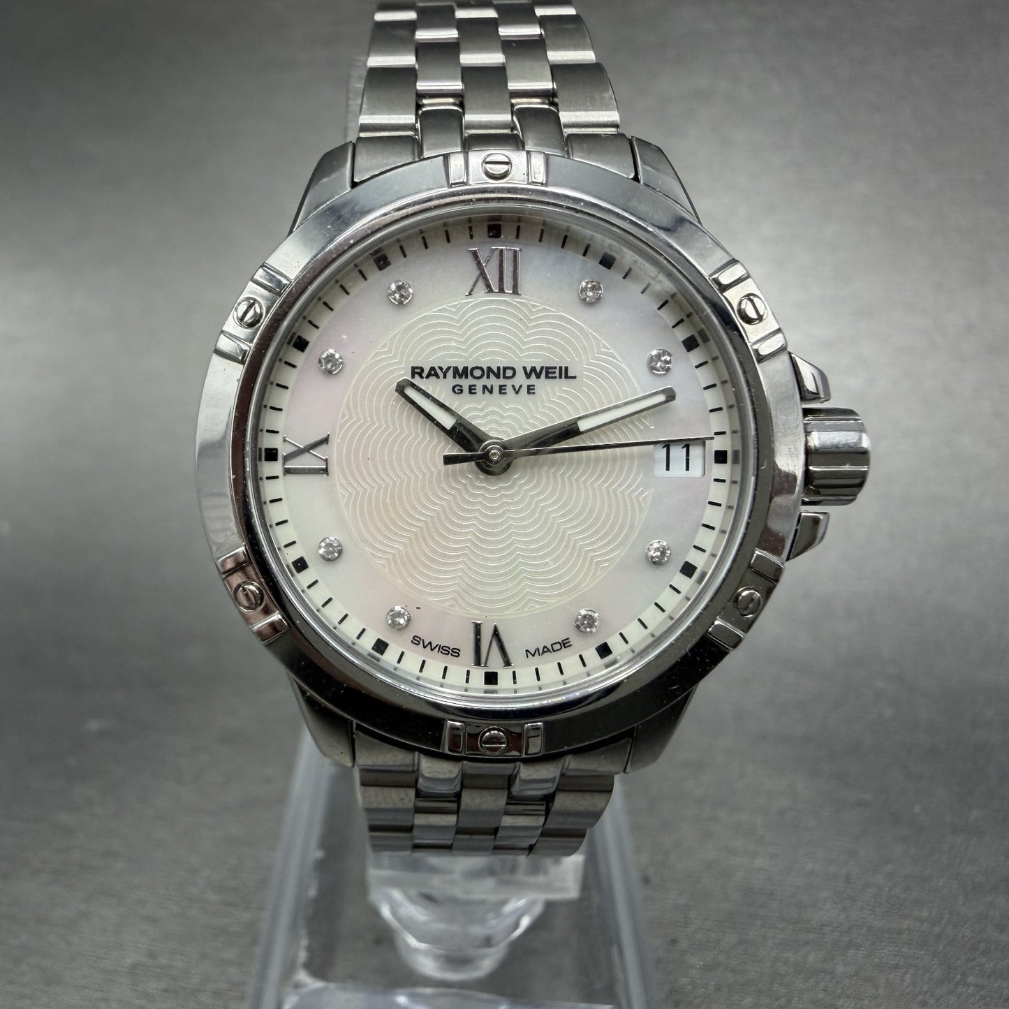 Raymond Weil Tango Watch Women 30mm MOP Dial Steel Diamonds 5960 New Battery0