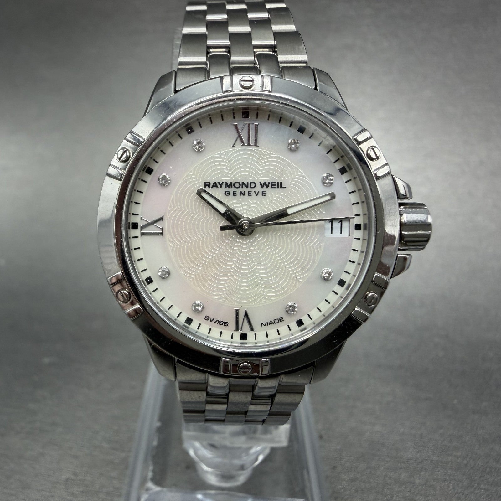 Raymond Weil Tango Watch Women 30mm MOP Dial Steel Diamonds 5960 New Battery0