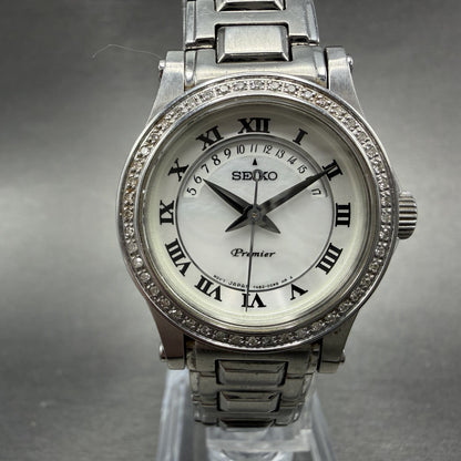 Seiko Premier Watch Women 27mm MOP Dial Silver Tone Date 7N82-0DA0 New Battery0