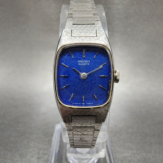 Seiko Watch Women 16mm Blue Dial Silver Tone Rectangle 165009 New Batt NOS0