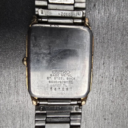 Seiko Watch Men 26mm Gold Dial Gold Rectangle 6530-5790 New Battery VTG10