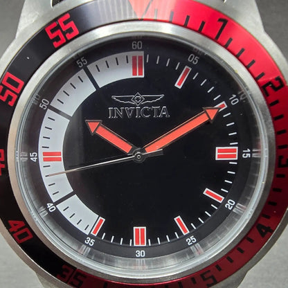 Invicta Specialty Watch Men 45mm Black Dial Silver Tone Red 12845 New Battery BK2
