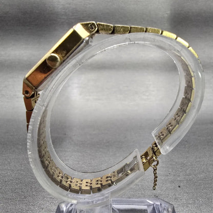 Seiko Watch Women 12mm Gold Dial Gold Tone Rectangle 1320-5029 New Battery VTG6