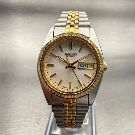 Seiko Watch Women 24mm Silver Dial Two Tone Daydate Round 7N83-0041 New Battery0